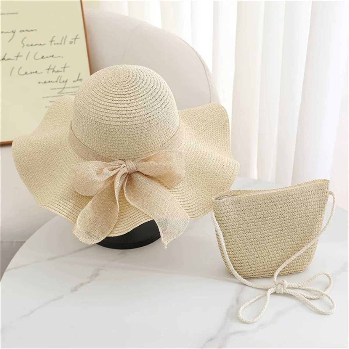 2-piece womens beach set - khaki beige sun hat and woven bag fashionable lightweight and breathable suitable for spring and H260317 - view 3