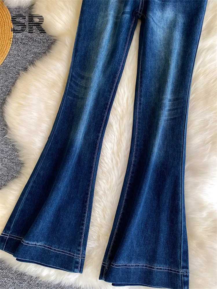 SINGREINY 1950s Edgy Feminine Jeans Spring 2026 Newest High Waist Distressed French Versatile Office Lady Slim Classy Flare PantT260317