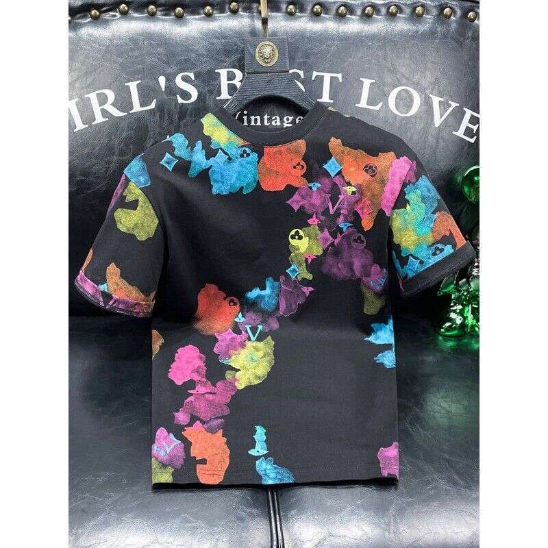 European Style Printed Fashion Round Neck Short-Sleeve T-Shirt For Men Trendy Brand Unique Design Summer New Model Men's Loose Fit Half-Sleeve Lu