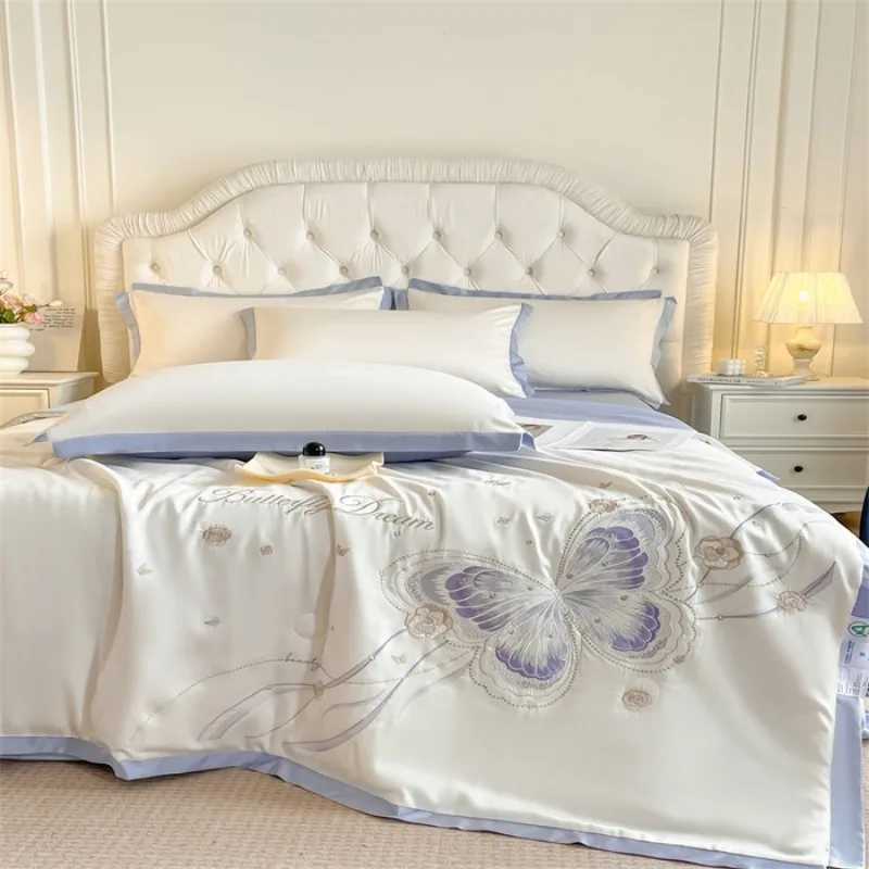 Embroidery Washed Silk Summer Quilt Four-piece Dormitory Xia Liang Quilt Three-piece Sheet Set - Butterfly D260317