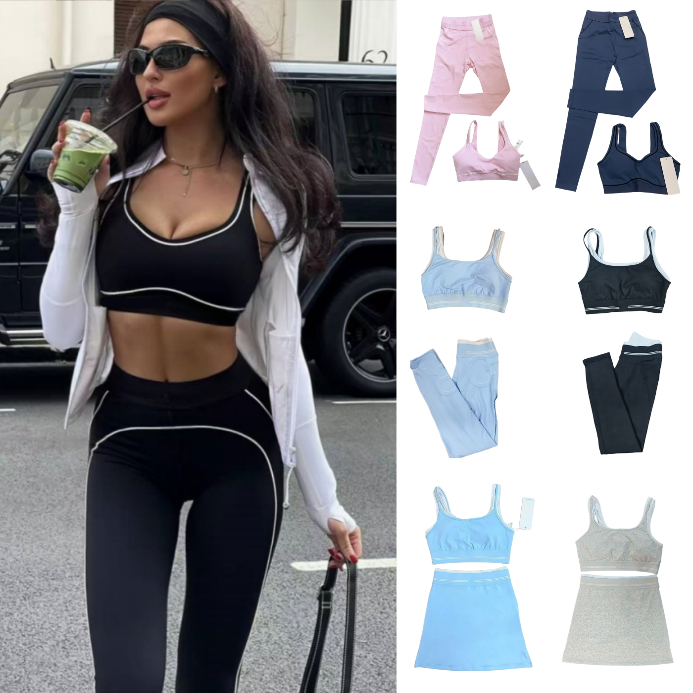 Yoga Set Tops Sports Clothing Bra Leggings High End White Striped Low Back Dance Outfits Summer Running Fitness Pilates women sweat Sets