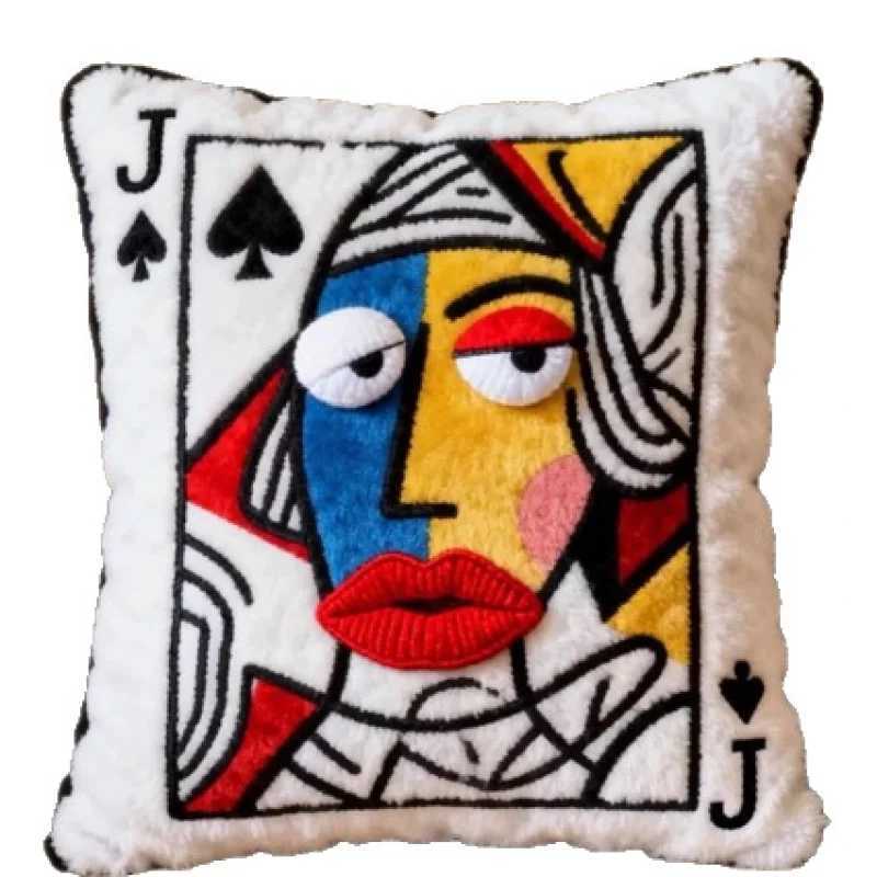 Cute Plush Embroidered Playing Cards Embroidered Pillow Cushion Fun Gift for Friends D260317