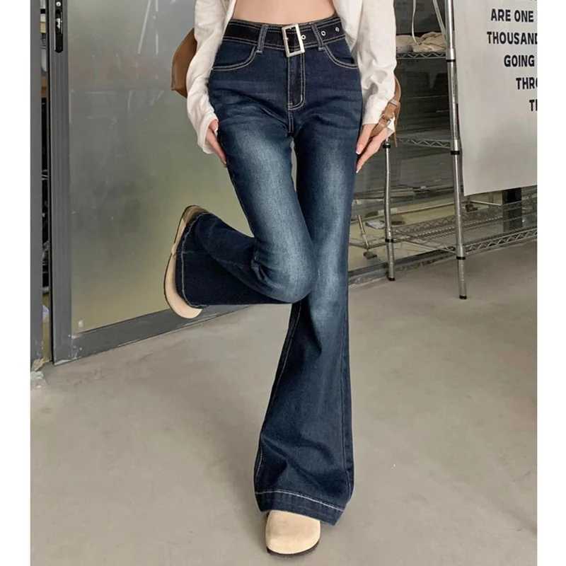 Vintage Fashion Lady Thin Flared Jeans s Korean Low Waist Casual Denim Trousers Women Korean Straight Leg Pants M260317