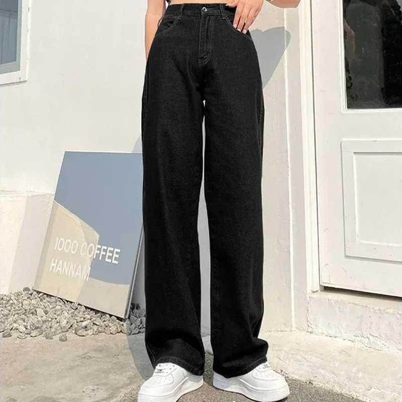 Woman High Waist Vintage Punk Wide Leg Jeans Female Wild Streetwear Straight Leg Pants s Fashion Beige Black Denim Trousers M260317