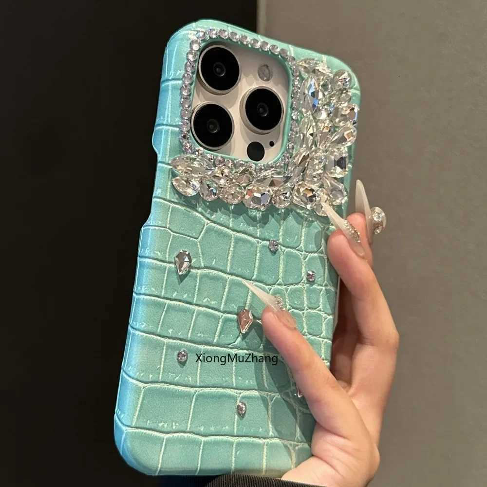 Purple Crocodile Pattern Luxury Rhinestone Shockproof Case for IPhone 15Pro Max 14 13 12 Prax Cust Wem Girl Cover C260314