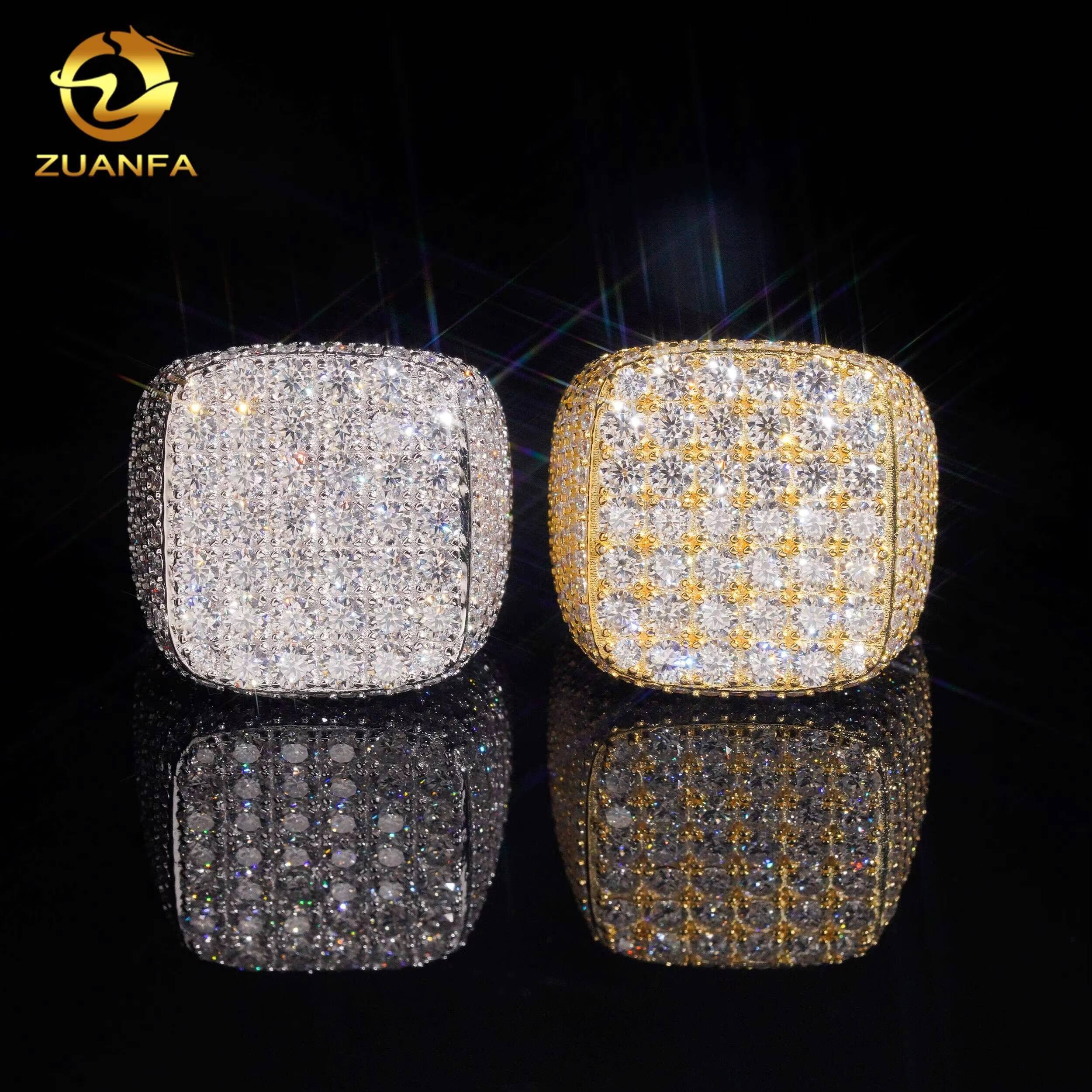 Hot Sale High Quality Hip Hop Fully Iced Out Square Mens GRA Certified 925 Silver Moissanite Rings