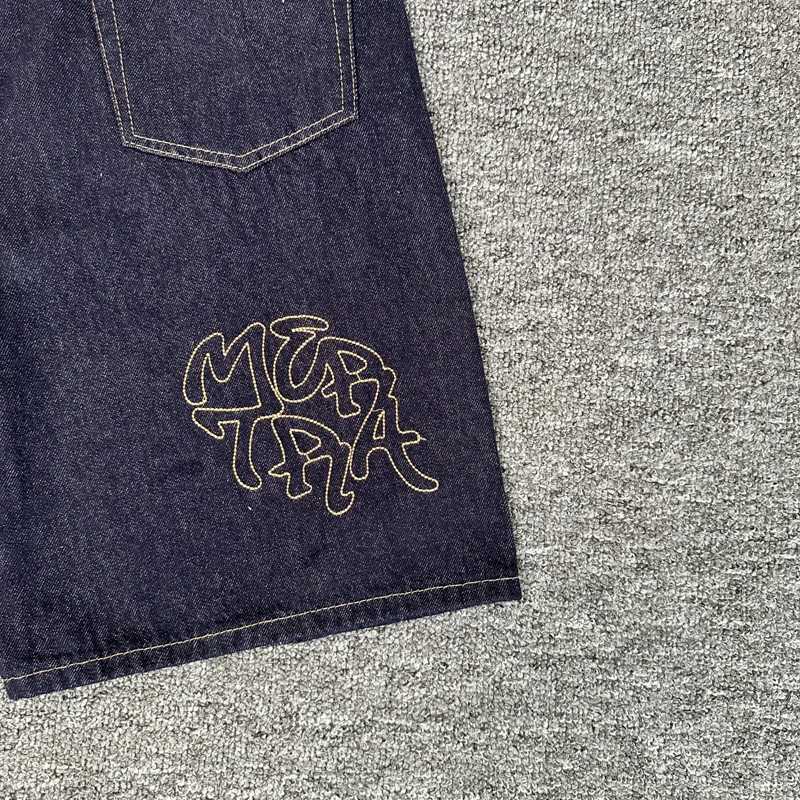 Men Women Vintage Dark Blue Jeans Brches Casual Simple Classic Embroidered Patchwork Mertra Denim Shorts X260316
