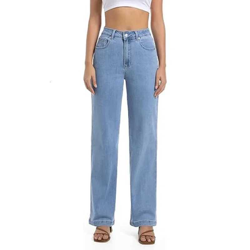 Girls Casual Loose Fit High Waisted Jeans Female Straight Leg Stretch Denim Pants Lady Comfortable Solid Basic Cheap TrousersT260317