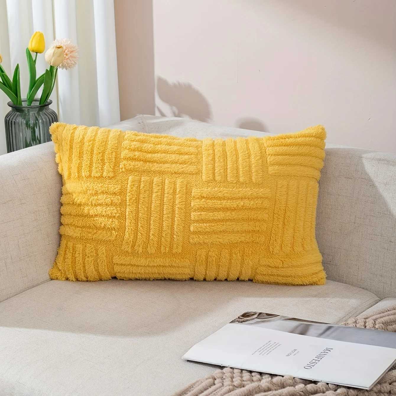 1pc Snowflake Velvet Decor Throw Pillowcase Home Decor Room Boho Cushion Cover Yellow Throw Pillow Cover for Sofa Living Room D260317