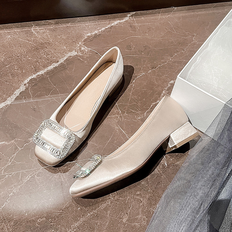 French-style square buckle rhinestone square-toed shallow spring elegant shoes, 2026 new model, large size women's shoes 41-43 ddmysaturn