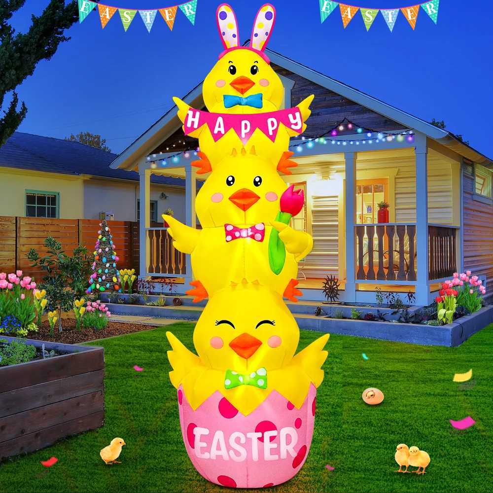 Easter Bunny Decoration for Home Outdoor Infalatable Rabbit Decor Party Garden Decor DIY Ornament with LED Light H260316