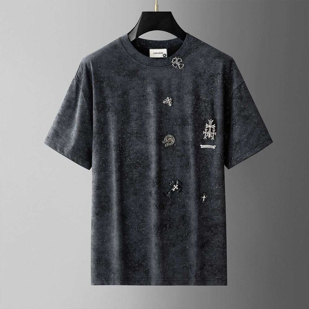 European And American New Summer Style Sanskrit Badge Trendy High-End Round-Neck Loose-Fitting Versatile Short-Sleeve T-Shirt Top Luanyun