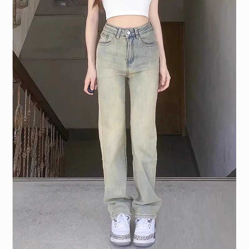 Chic Retro High Waist Straight Leg s Jeans Hot Sale Lady Classic Solid Denim Trousers Female Casual Thin Long Pants M260317