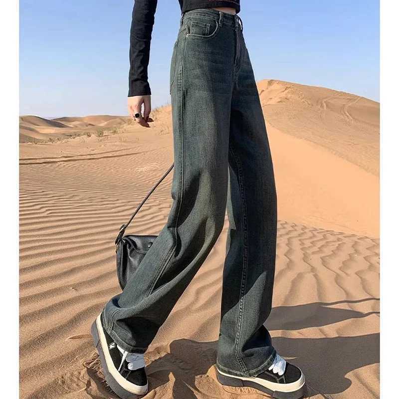 Woman High Waist Fashion Streetwear Baggy Jeans Female Vintage Wide Leg Pants Lady Trashy Retro Blue Gray Denim Stacked Trousers M260317