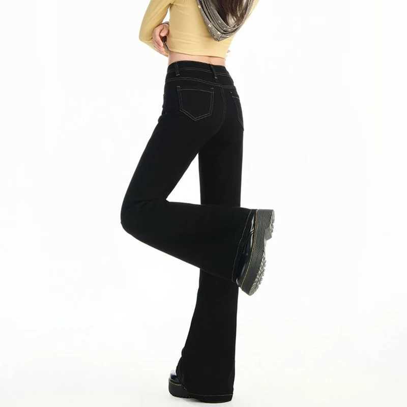 2025 Women Korean Solid Thin Jeans New Fashion s High Waist Straight Leg Pants Lady Chic Slim Fit Denim Trousers M260317