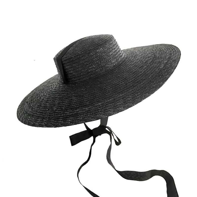 Large Wide Brim Flat Top Sun Straw Hat Fashionable Summer With Long Ribbon Hats For Women Holiday Vintage Beach Visor Cap Retro H260317 - view 3