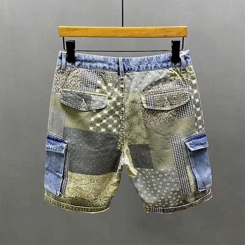 New High Quty Designer Kpop Mens Hip-hop Irregular Printed Summer Slim Casual Pants Patchwork Printing Luxury Jeans Shorts X260316