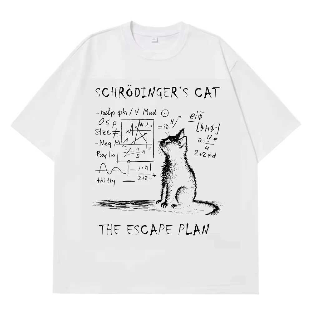 Schrodinger Cat Physics Quantum Mechanics Creative Print Summer Short-sleeved Cotton T Shirt Men Women Streetwear Loose T-shirts M260317