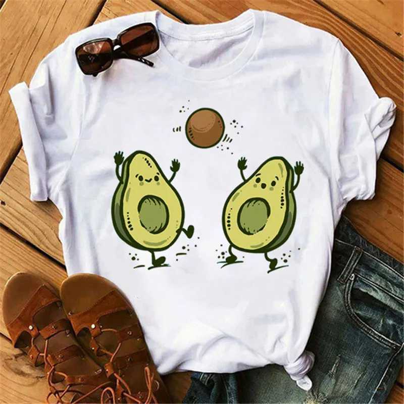 Maycaur New Women T-Shirts Summer Cute Avocado Printed Tops Tees Female T-shirt Short Sleeve White Tshirt for Lady Casual Tops M260317