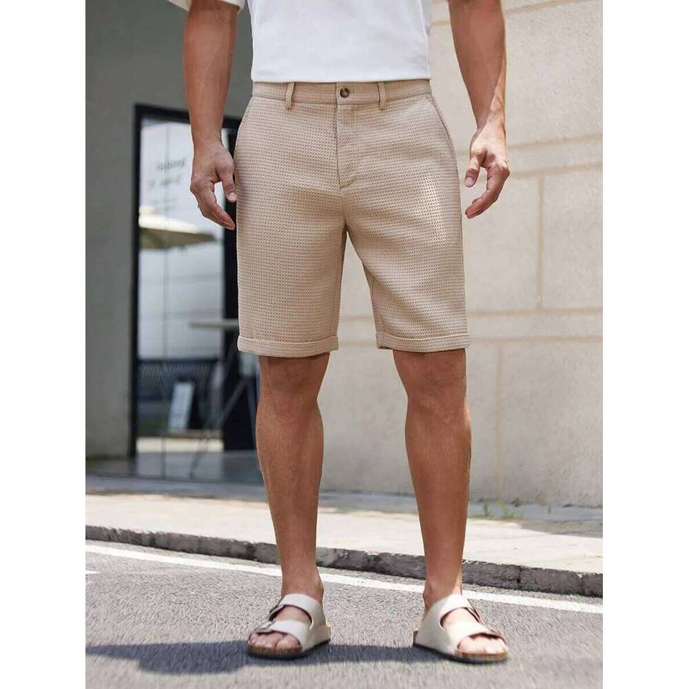 Men's Lightweight Solid Color Dress Business Casual Daily Wear Elastic Waist Quick Dry Outdoor Walking Knee-Length Shorts 26W0317
