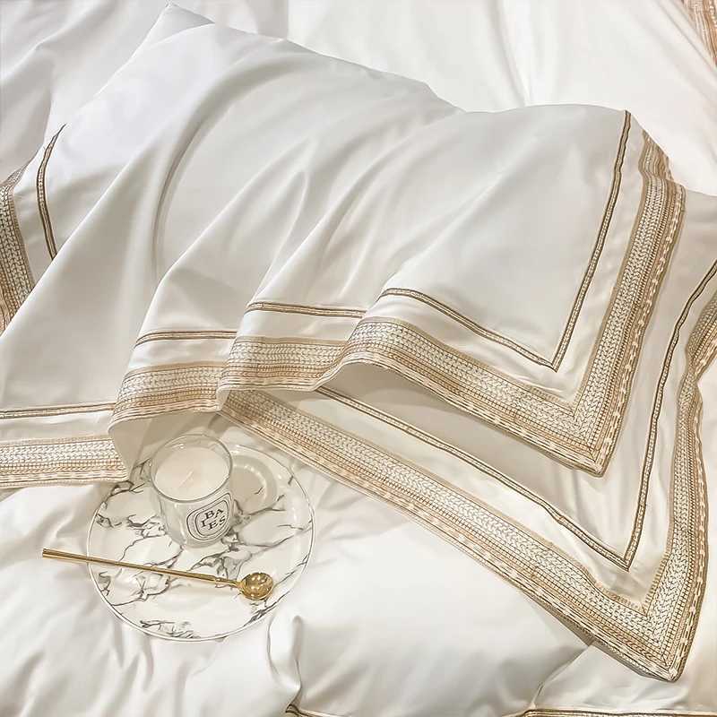Premium 1000TC Egyptian Cotton Luxury Gold Embroidery Hotel Style Bedding Set Duvet Cover Flat/Fitted Bed Sheet Pillowcases 4Pcs D260317
