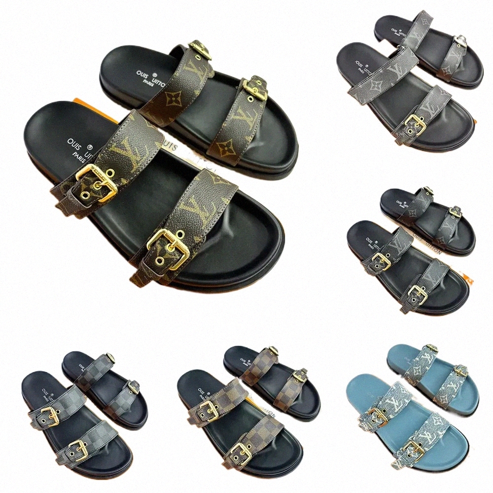 designer Slippers sandals Men and Women brown slides Genuine Leather Casual Shoe summer beach gladiator Mules hasp Woman top quality Flat Slide Design J9gD#