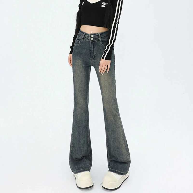 2026 Lady High Waist Thin Flared Jeans Hot Sale s Straight Leg Thin Pants Female Classic Korean Solid Leisure Trousers M260317