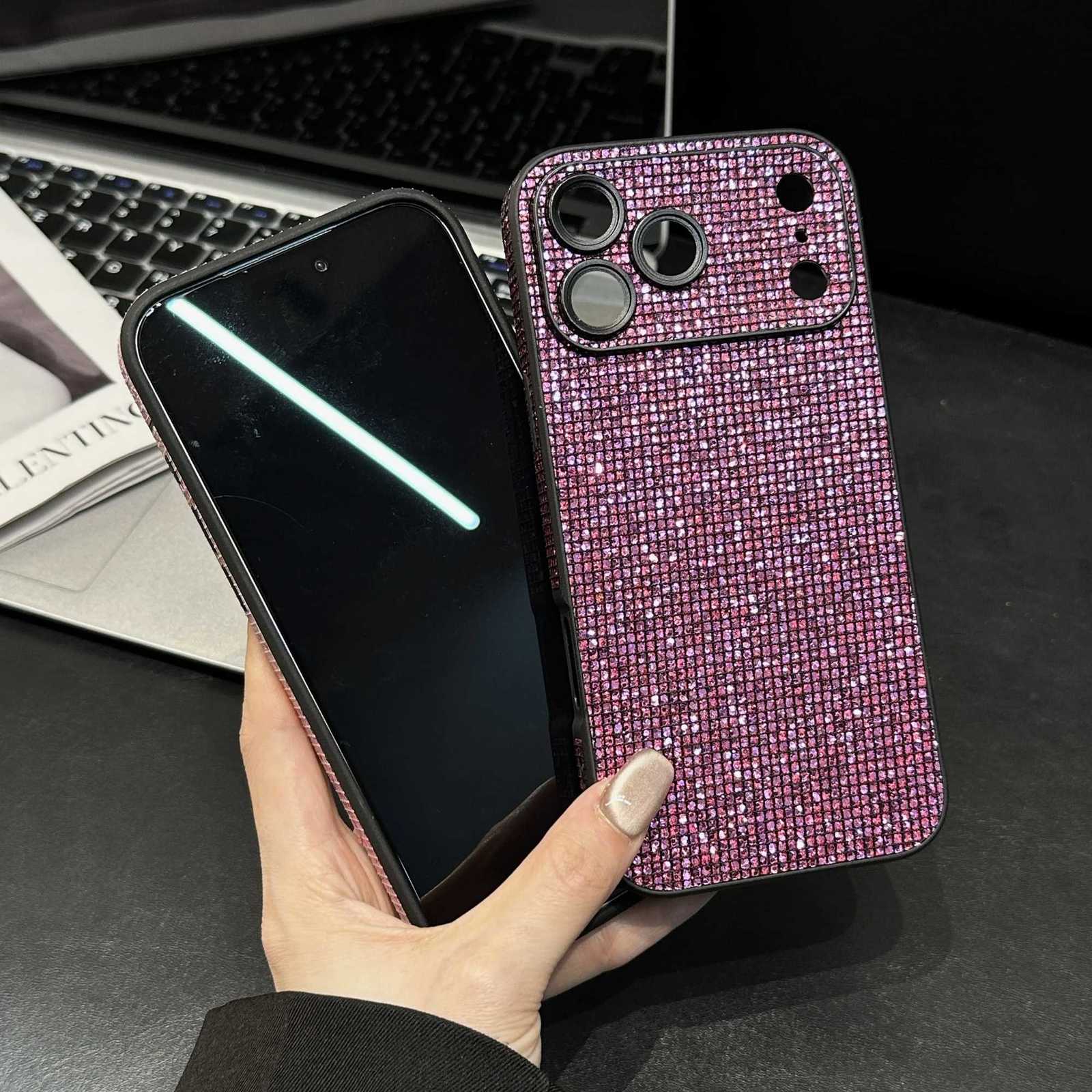 Luxury Shockproof Aurora Glitter Shiny Diamond Case For iPhone 17 16 15 14 13 Pro MAX 17pro Rhinestone Camera Protect Hard Cover C260314