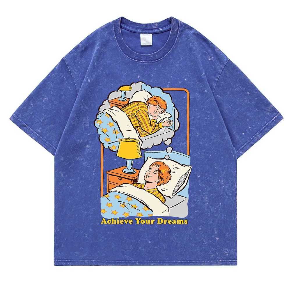 ACHIeve Your Dreams Washed RETRO Men Tshirt Fashion Cotton Tee CloTHes BreaTHable Tshirt Summer Loose Tops Couple M260317