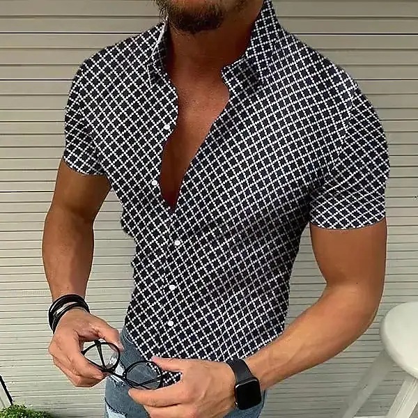 Men's European Size Shirt European Hoodie Cool Shirt Polo Men's Short Sleeve Shirt Polka Dot Print Top