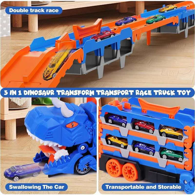 New Dinosaur Transport Truck Toys With12 Molded Racing Cars Dinosaur Car With Handle Christmas Gift For Boys And Girls Aged 3-5 Y260316