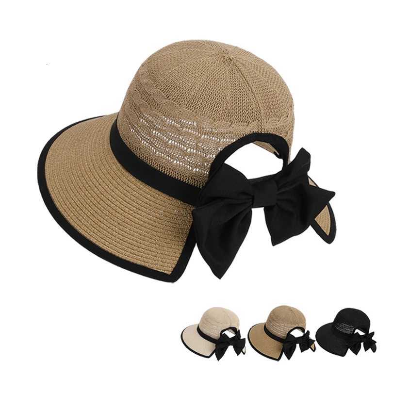 8484Summer hat girls versatile bow-tied ponytail hole large eaves straw hat outdoor outing sun hat H260317 - view 3
