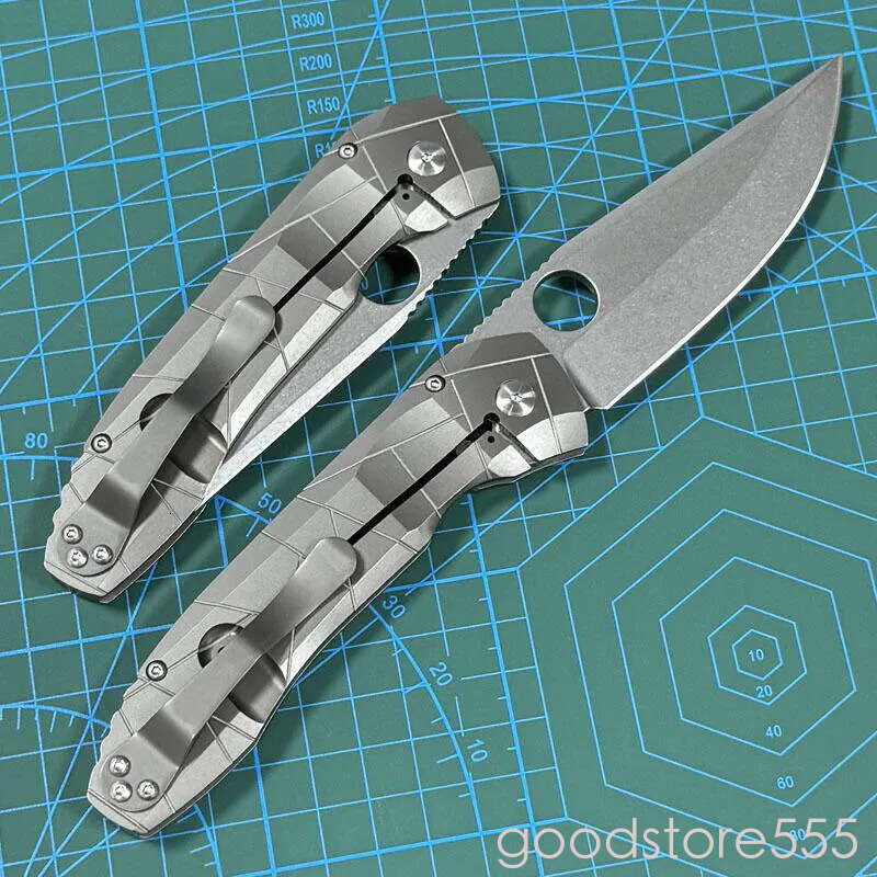 Spy-C199TIP Dmitry fixed blade knife Sinkevich Folding Knife couteau 3.74 S90V Stonewashed Plain Blade, TC4 Handles pocket knife - C199 - view 3