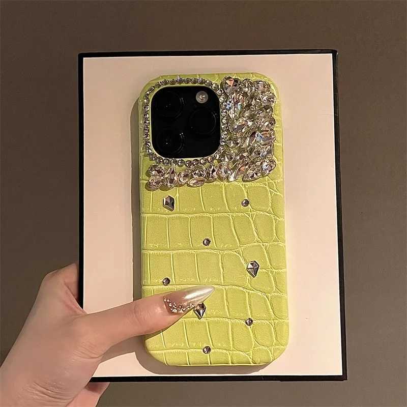 Bling Siliver Diamond Camera Protection Case For Iphone 16 11 12 13 14 15 Pro Max Plus Luxury Crocodile Leather Cover Fundas C260314