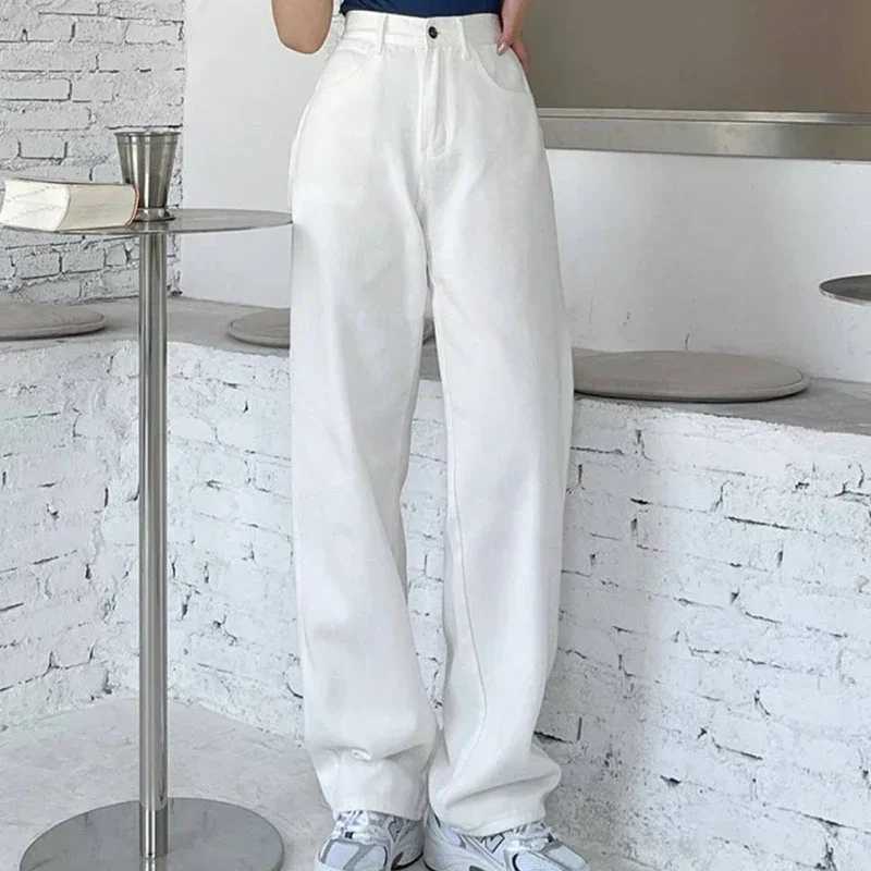 Woman High Waist Vintage Punk Wide Leg Jeans Female Wild Streetwear Straight Leg Pants s Fashion Beige Black Denim Trousers M260317