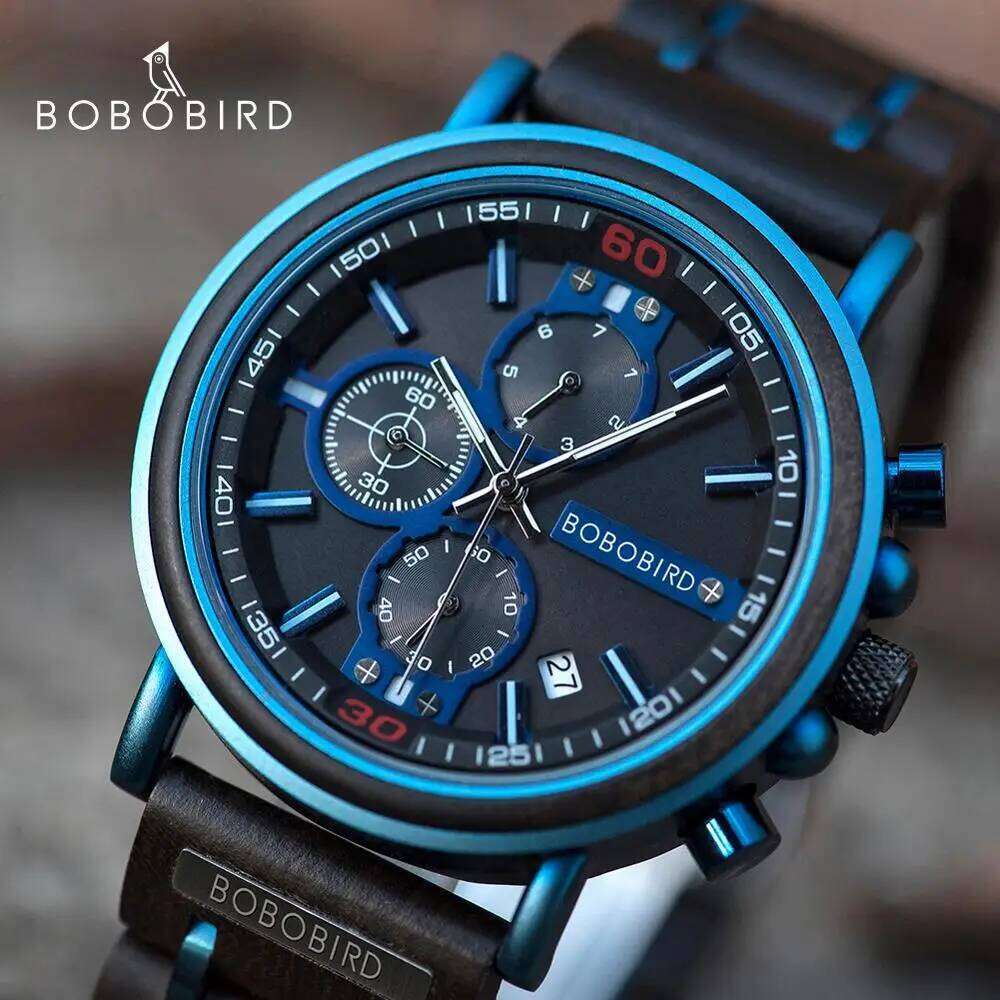 reloj hombre BOBO BIRD New Wooden Watch Men Top Brand Luxury Chronograph Quartz Watches for Man Customized 26H0317