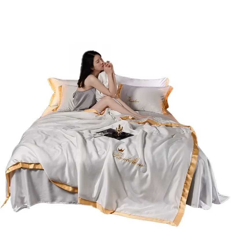 JuwenSilk Simple European Style Ice Silk Summer Cool Quilts Bedroom Nap Air Conditioner Quilted Bedspread S D2603171