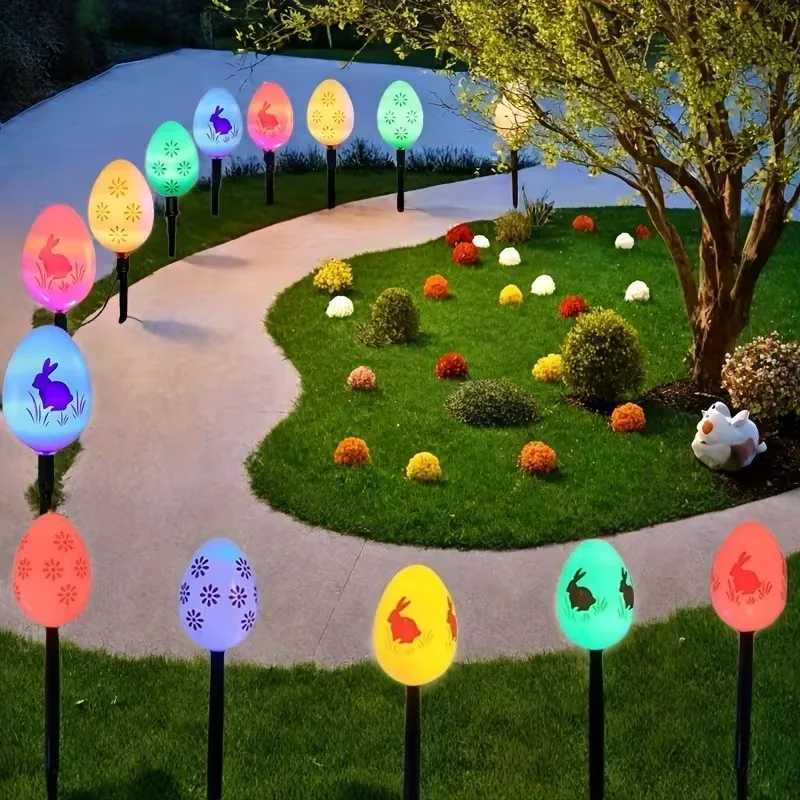 Festive Solar Powered Easter Egg Pathway Lights Outdoor Waterproof LED String for Garden Lawn Yard Decor and Holiday Lighting H260316