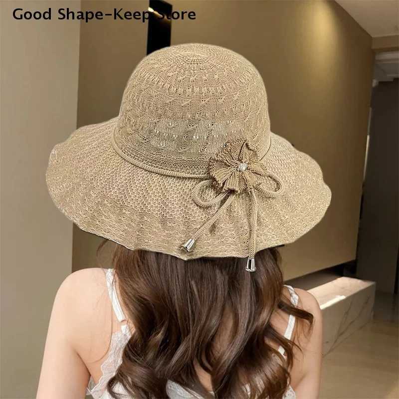 Fashion Casual Wide Brim UV Protection Straw Hat Breathable Beach Cap Bucket Hat Summer Sun Hat H260317 - view 4