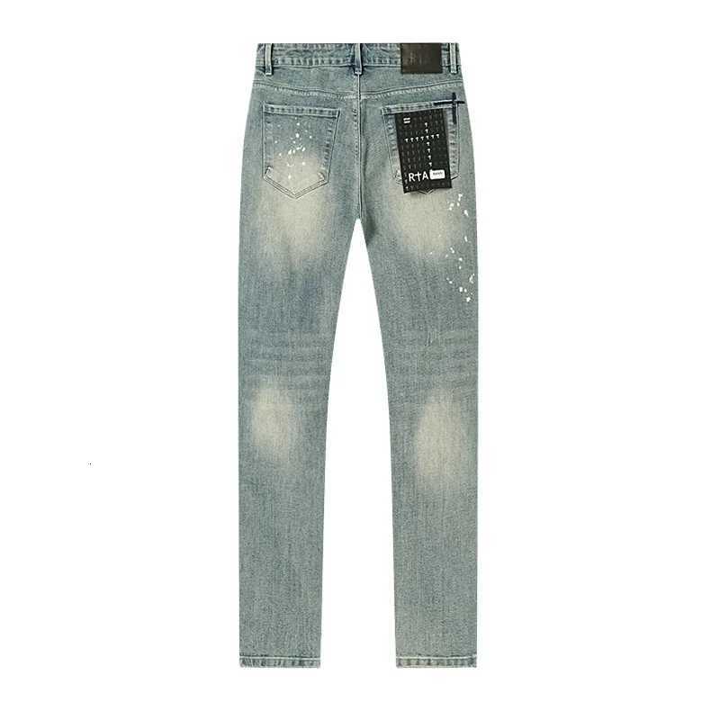RTA Brand Mens Slim Fit Paint Graffiti Damaged Destroyed Hole Skinny Denim long Trouser Jeans Pants StreetwearT260316