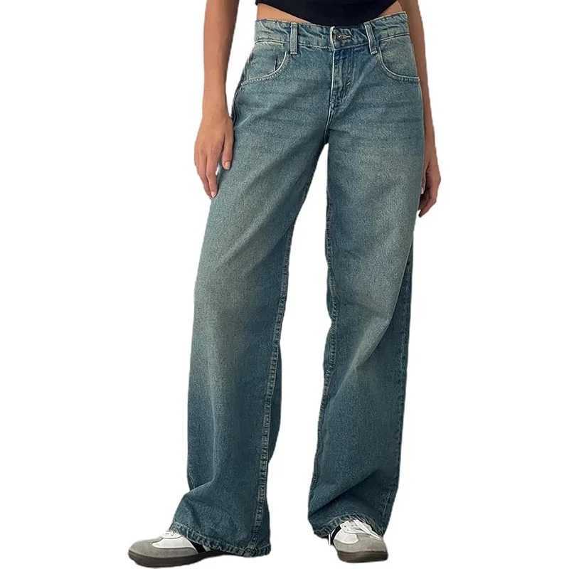 Woman Loose High Waist Straight Leg Jeans Female Wide Leg Street Denim Pants s Classic Retro Blue Casual Denim Trousers M260317