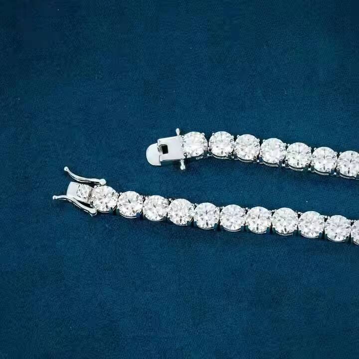 Exclusive Hip Hop Style Sterling White Gold Moissanite Diamond Round Cut Tennis Chain Crafted in IGI Certified With VVS Clarity