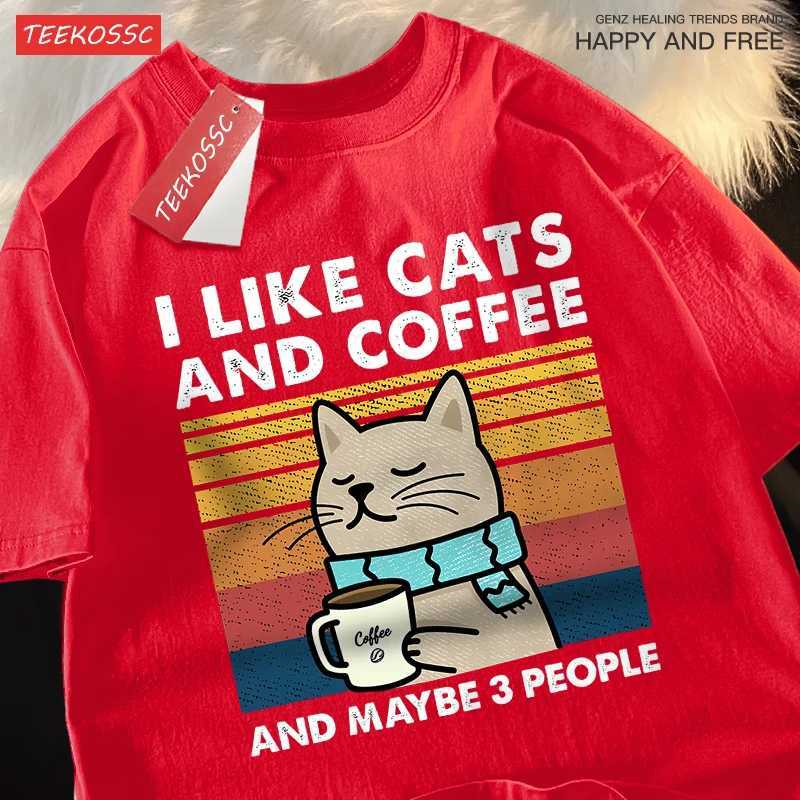 I Like Cats And Coffee Men Women T-Shirt Cotton Tee Clothes Hip Hop Loose Tshirt Fashion Crewneck T-Shirt Streetwear Couple M260317