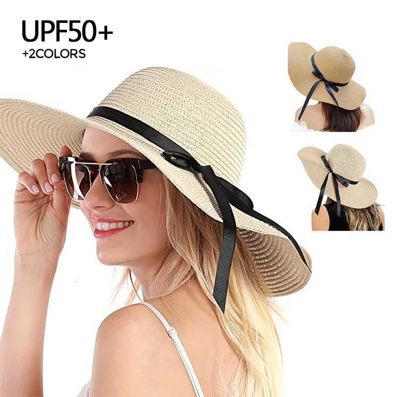 Panama Simple Summer Beach Hat Casual Women Flat Brim Bowknot Straw Cap Girls Floppy Sun Block UV Protection Hat Outdoor Travel H260317