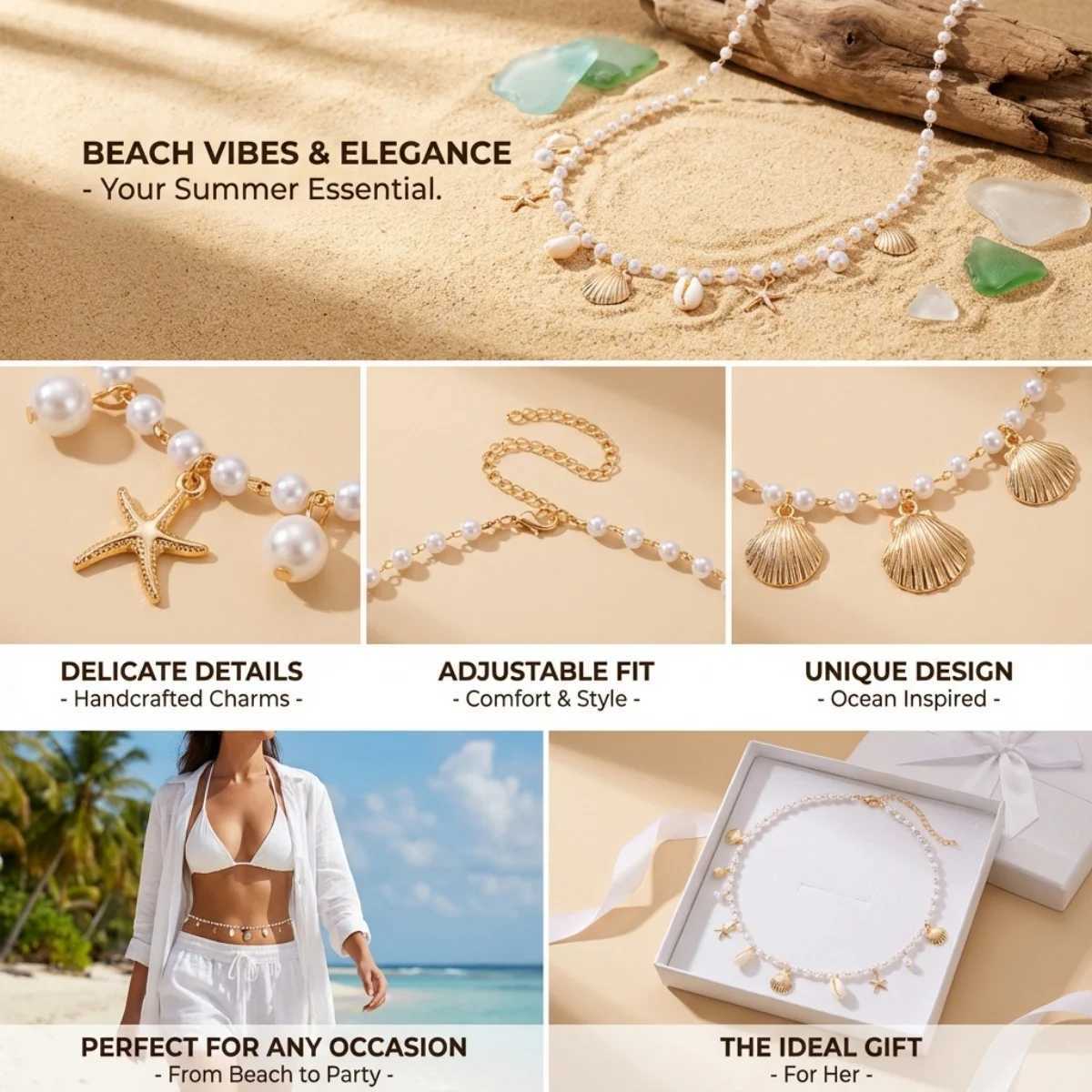 Metal Starfish Shell Imitation Pearl Waist Chain For Women Men Beach Fashion Summer Vacation Sea Star Belly Chain Body Jewelry H260316 - view 5