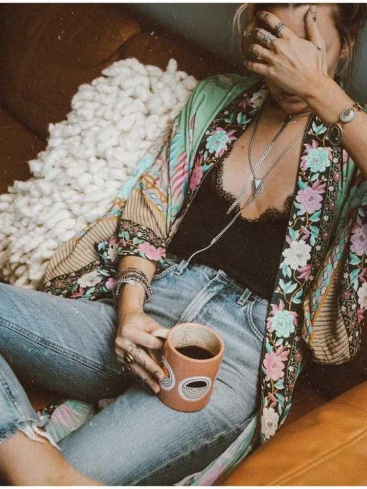 Peacock Floral Print Bat Slve Beach Bohemian Kimono Robe for Women Ladies Beachwear Summer Dress Bikini Boho Cover-ups X260316