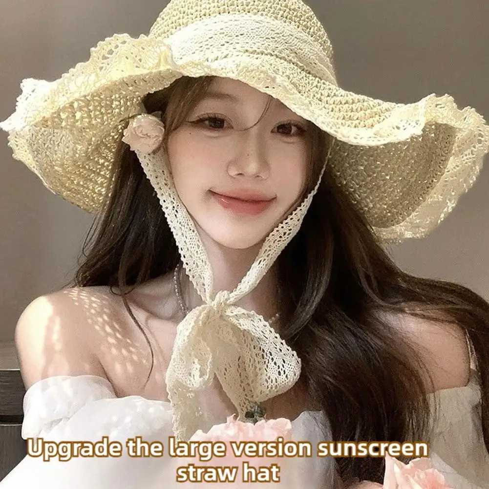 Sweet Lace Sun Hat Women Summer Hollow Straw Hat Outdoor Travel Sun Cap Beach Sunscreen Hat Sweet Fishermans Cap H260317 - view 4