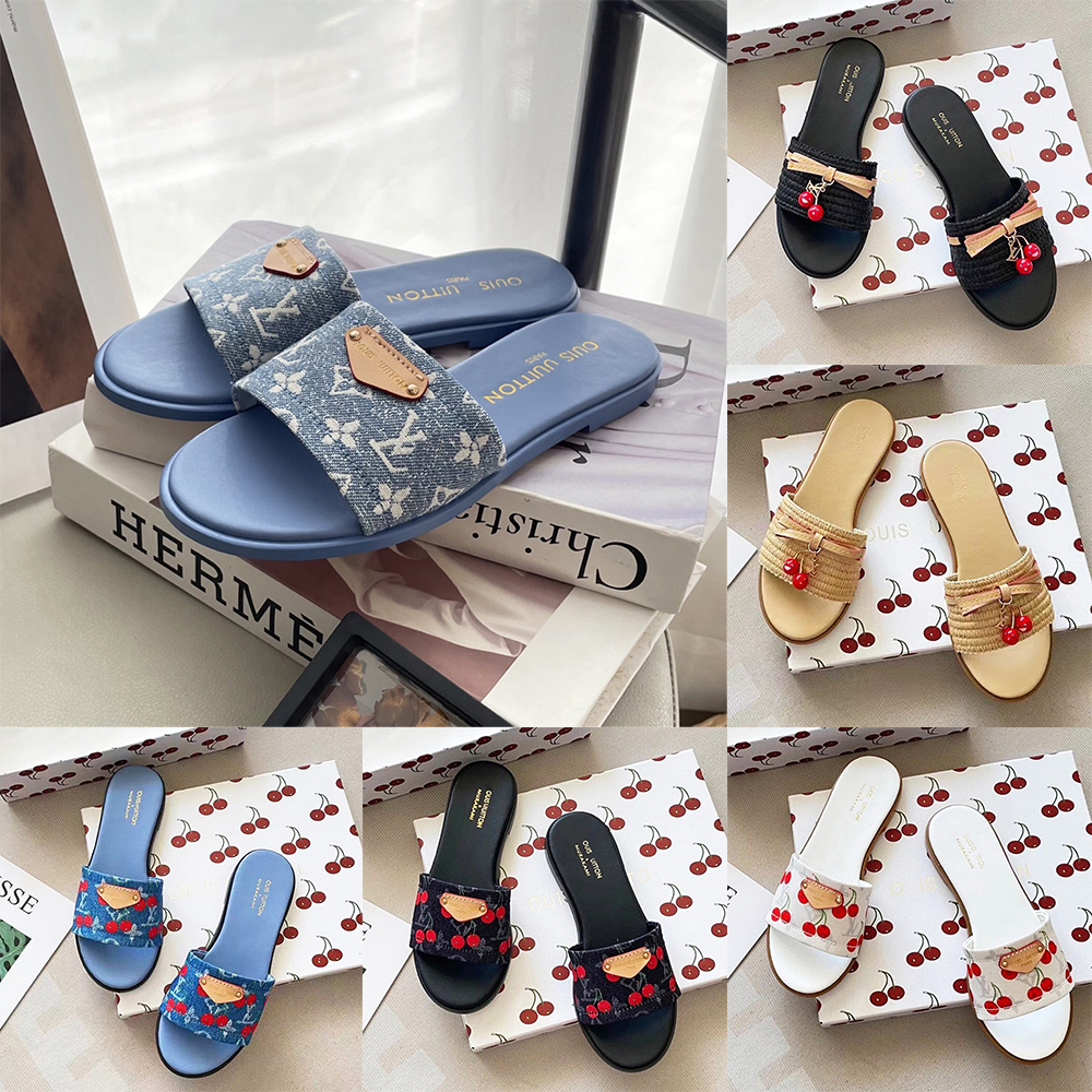 Designer sandal Monogram Genuine Leather sandal Slipper Casual Shoe summer beach LiIy sandals New womans Flat Slide luxury Designer Sliders sandale size 35-42
