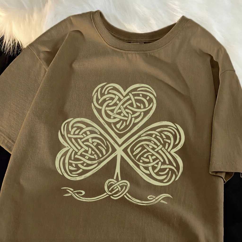 Celtic Knot Clover Gold Prints Man Daily Loose TShirt All-Match Cotton Sportswear Hip Hop Summer T-Shirt Casual Oversize Clothes M260317