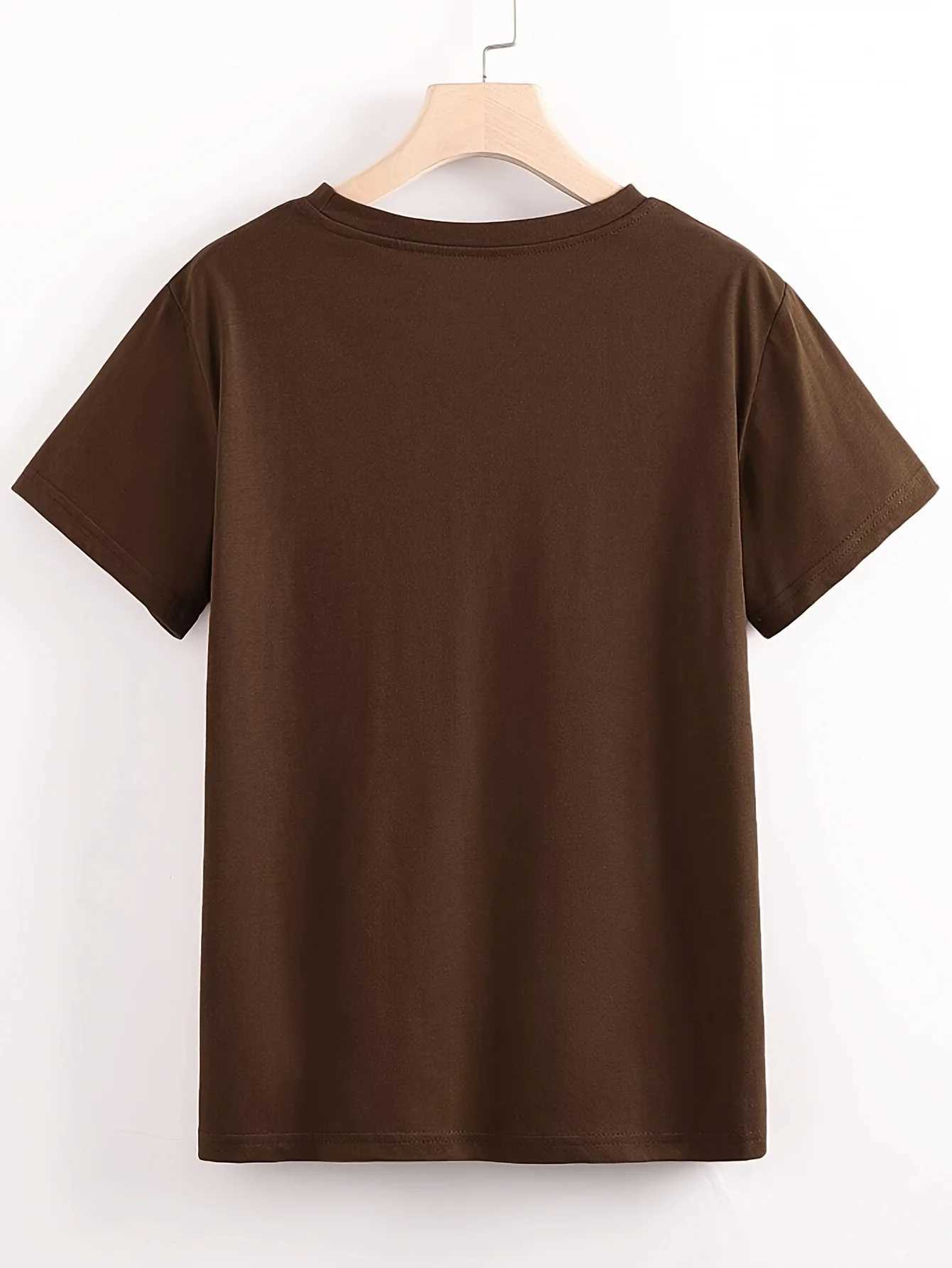 Coffee Lover Graphic Womens Tee - Cute Coffee Cups Print Casual Brown Top M260317